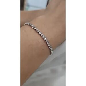 Tennis Bracelet Sparkly Cubic Zirconia CZ Silver-Tone Bracelet Women 7 inches‎